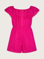 وردي - Monsoon Broderie Ruffle 100% Cotton Playsuit - صورة 2 من 4