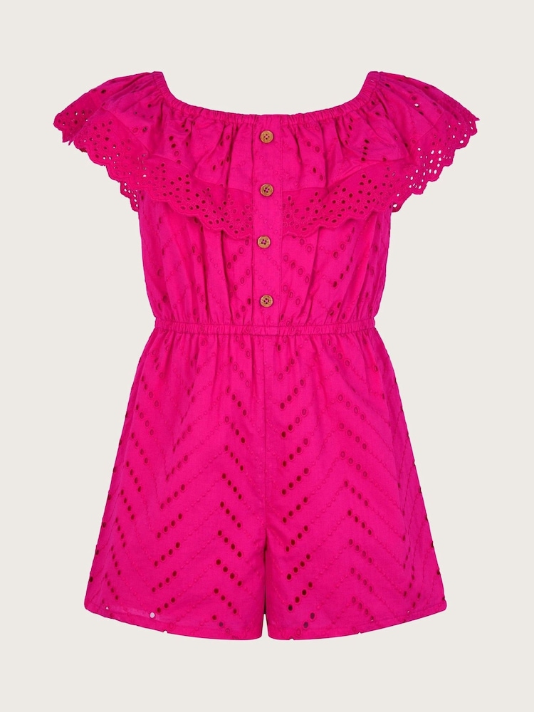 وردي - Monsoon Broderie Ruffle 100% Cotton Playsuit - صورة 2 من 4