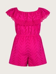 وردي - Monsoon Broderie Ruffle 100% Cotton Playsuit - صورة 3 من 4