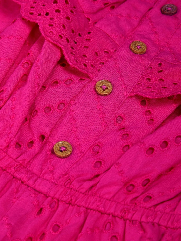 وردي - Monsoon Broderie Ruffle 100% Cotton Playsuit - صورة 4 من 4