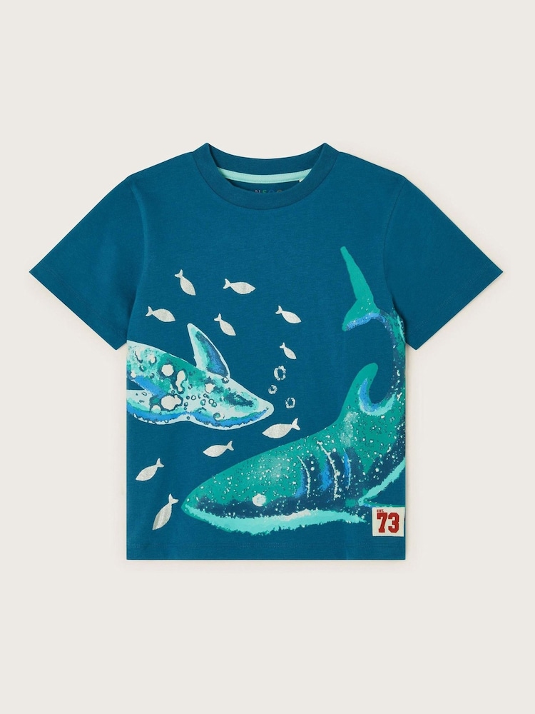 Monsoon Blue Shark Graphic 100% Cotton T-Shirt - Image 1 of 3
