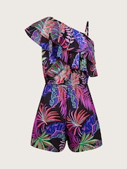 Monsoon Black Tropical Print One Shoulder Playsuit - Image 2 of 3