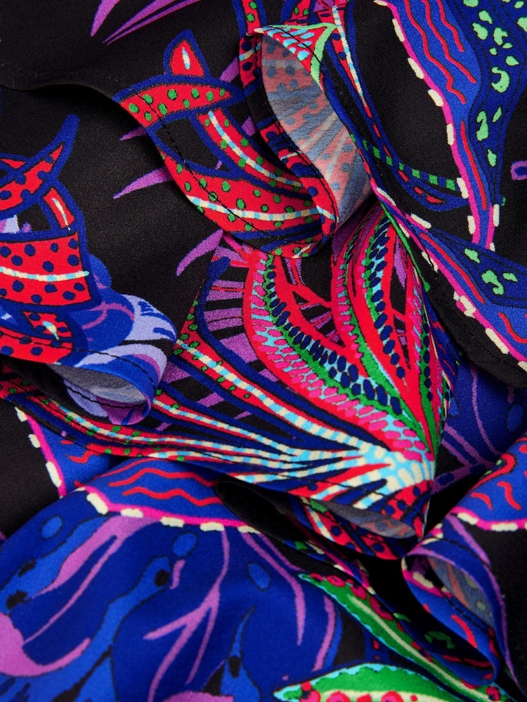 Monsoon Black Tropical Print One Shoulder Playsuit - Image 3 of 3