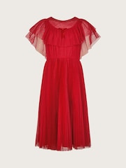 Monsoon Red Frilly Polka Dot Mesh Pleated Dress - Image 1 of 3