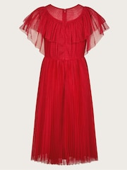 Monsoon Red Frilly Polka Dot Mesh Pleated Dress - Image 2 of 3