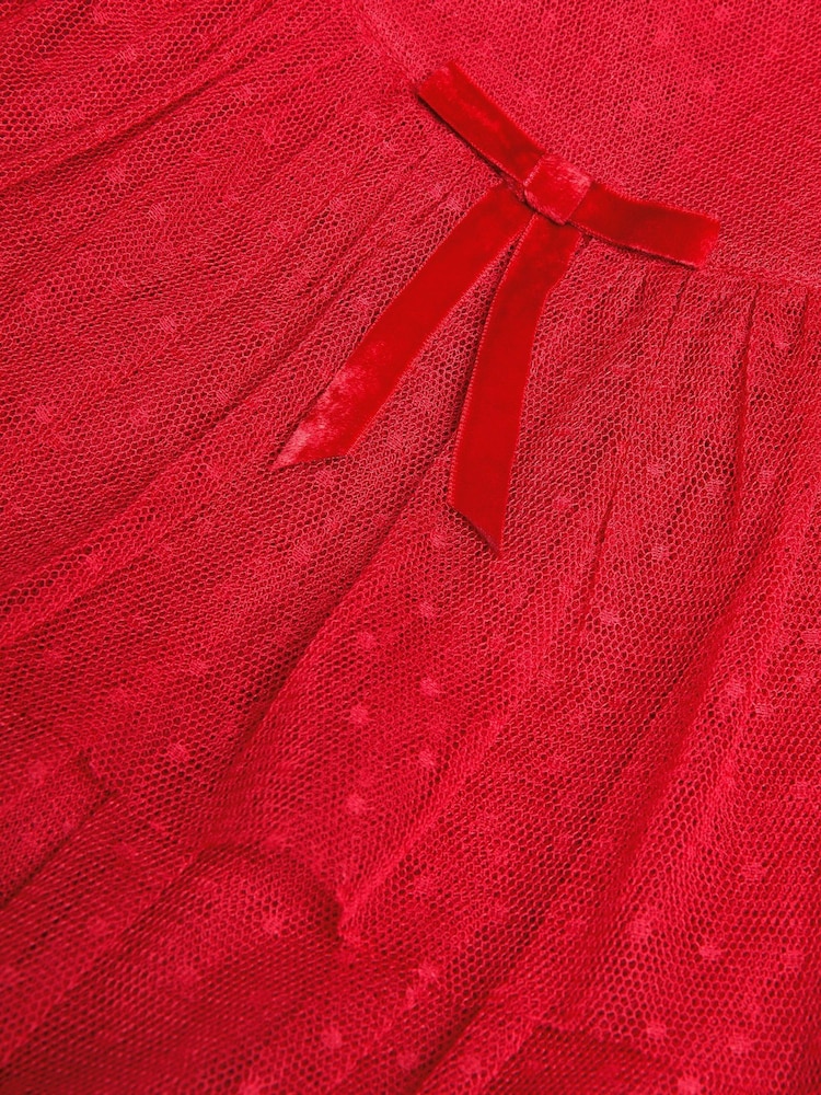 Monsoon Red Frilly Polka Dot Mesh Pleated Dress - Image 3 of 3