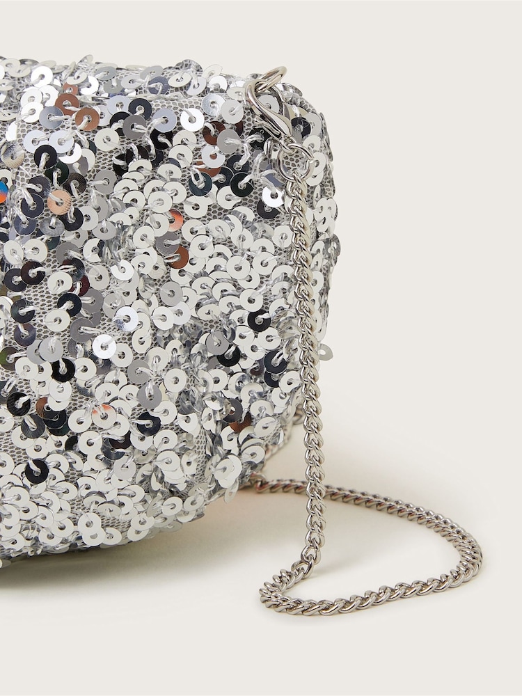Monsoon Silver Sequin Embellished Ruched Bag - Image 4 of 4