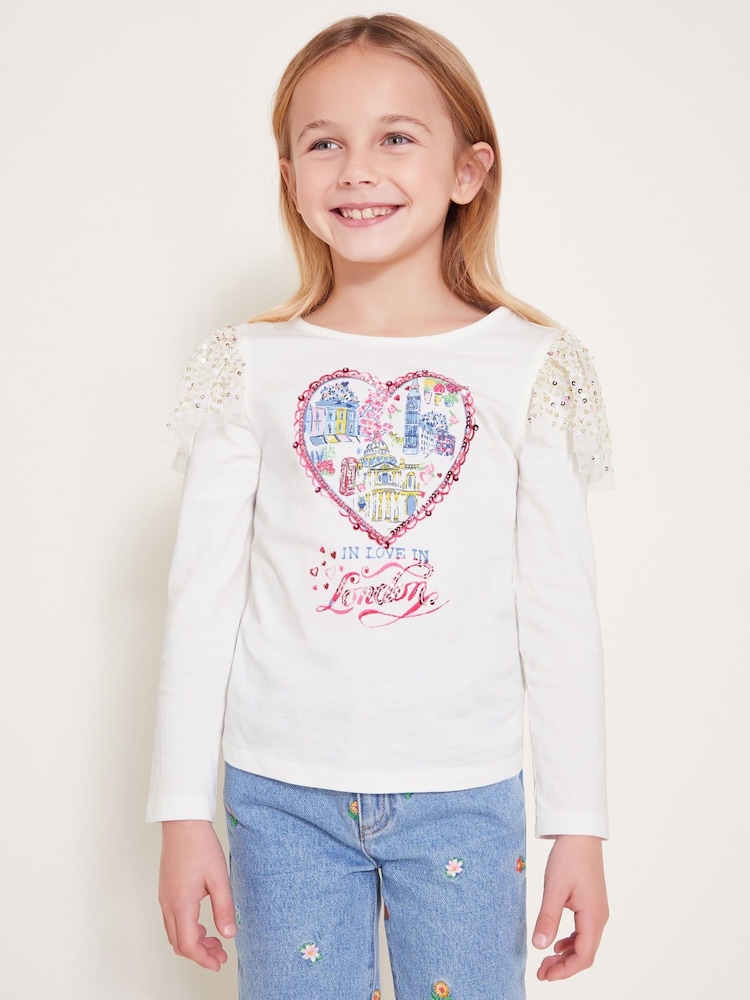 Monsoon Natural Love London Sequin Long Sleeve Top - Image 1 of 4