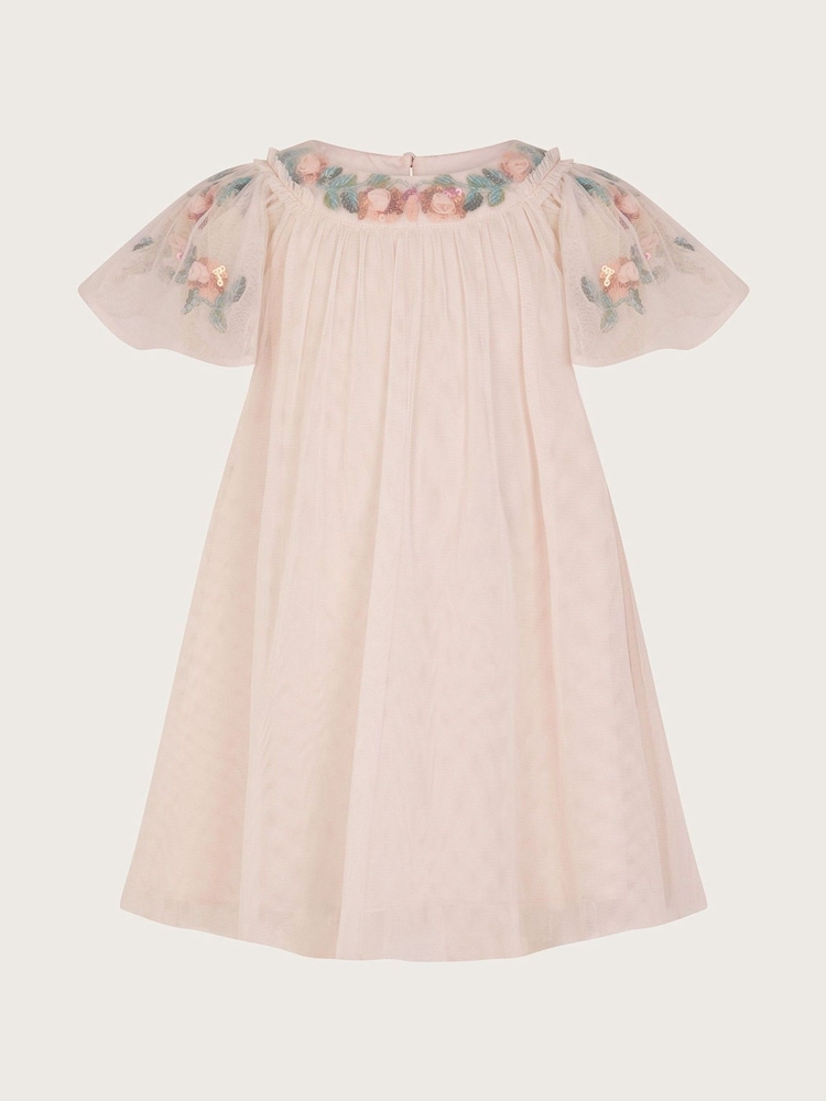 Monsoon Pink Baby Evi Embellished Tulle Swing Dress - Image 1 of 3
