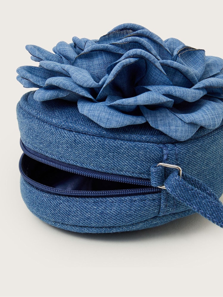 Monsoon Blue Round Denim Flower Bag - Image 3 of 4