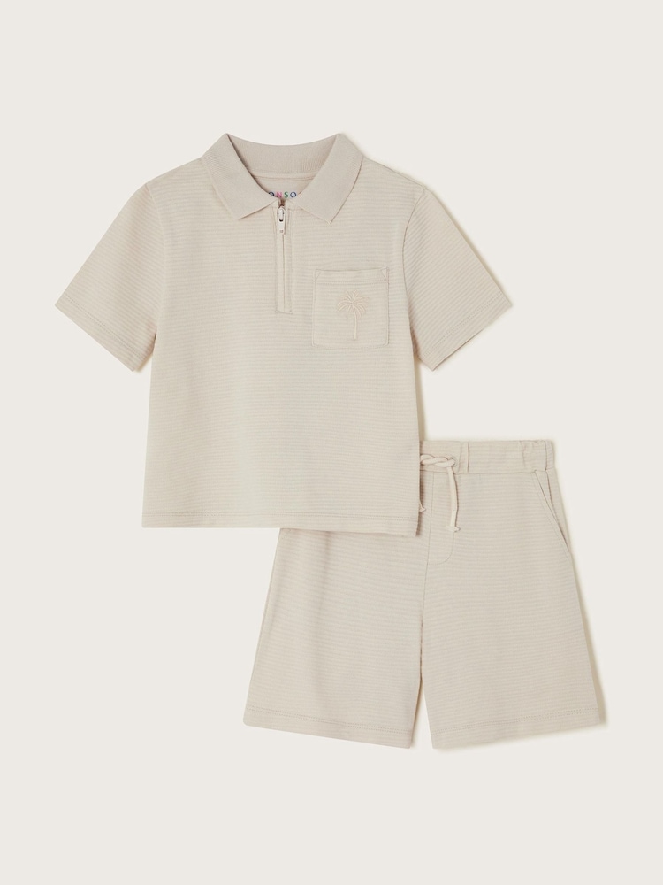 Monsoon Natural Jersey Polo Shirt and Shorts Set - Image 1 of 3