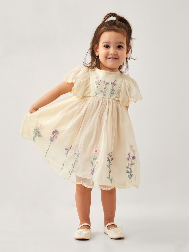 Monsoon Natural Baby Floral Embroidered Tulle Dress - Image 1 of 4