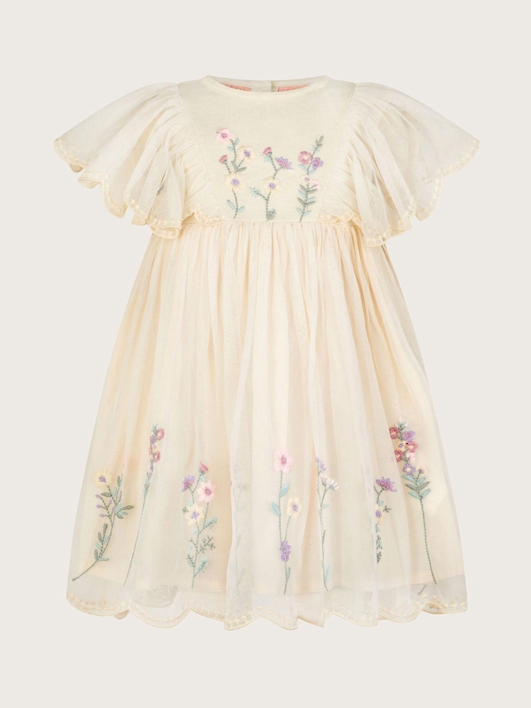 Monsoon Natural Baby Floral Embroidered Tulle Dress - Image 2 of 4