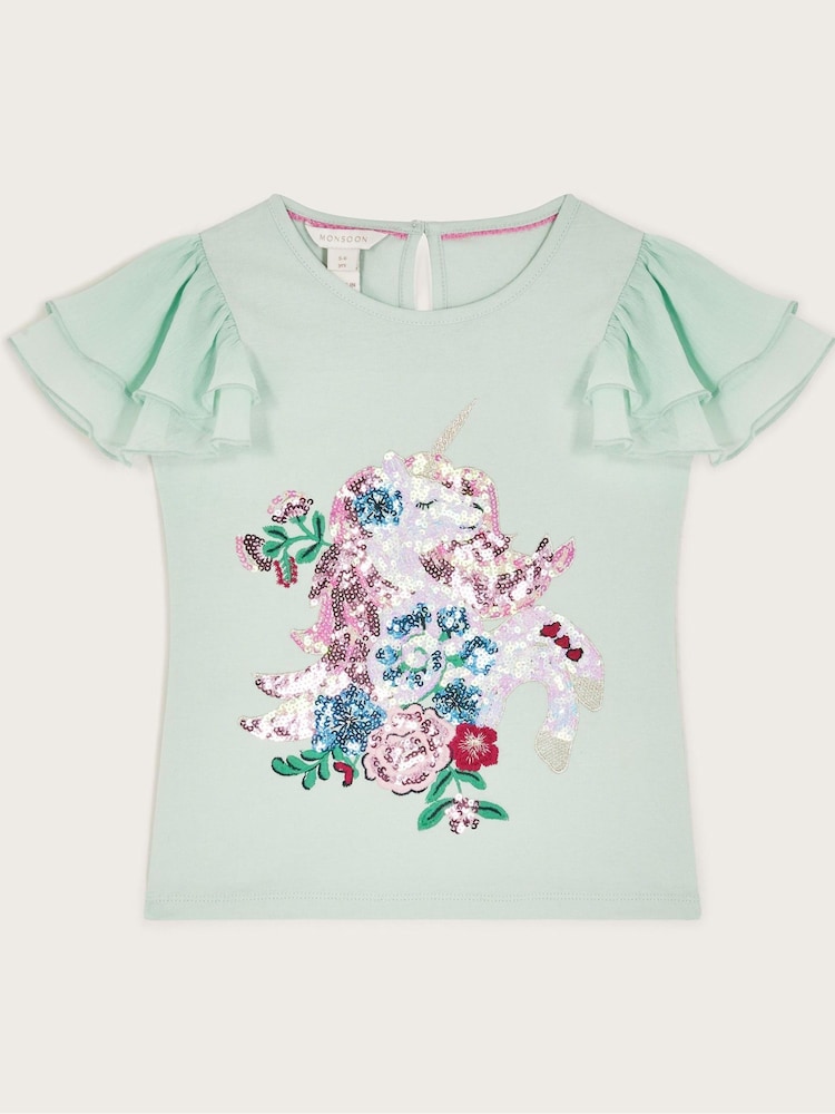 Monsoon Sequin Unicorn Frilly T-Shirt - Image 2 of 4