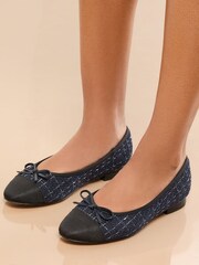 Lipsy Navy Standard Fit Boucle Toe Cap Ballerinas Shoes - Image 1 of 5