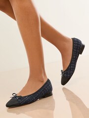 Lipsy Navy Standard Fit Boucle Toe Cap Ballerinas Shoes - Image 2 of 5