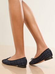 Lipsy Navy Standard Fit Boucle Toe Cap Ballerinas Shoes - Image 4 of 5