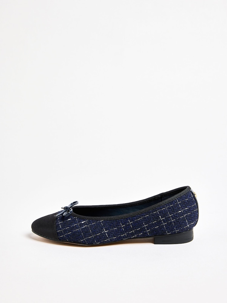 Lipsy Navy Standard Fit Boucle Toe Cap Ballerinas Shoes - Image 5 of 5