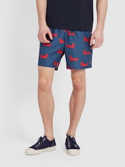 Farah Blue Colbert Dog Print Swim Shorts in Cold Metal - صورة 1 من 5