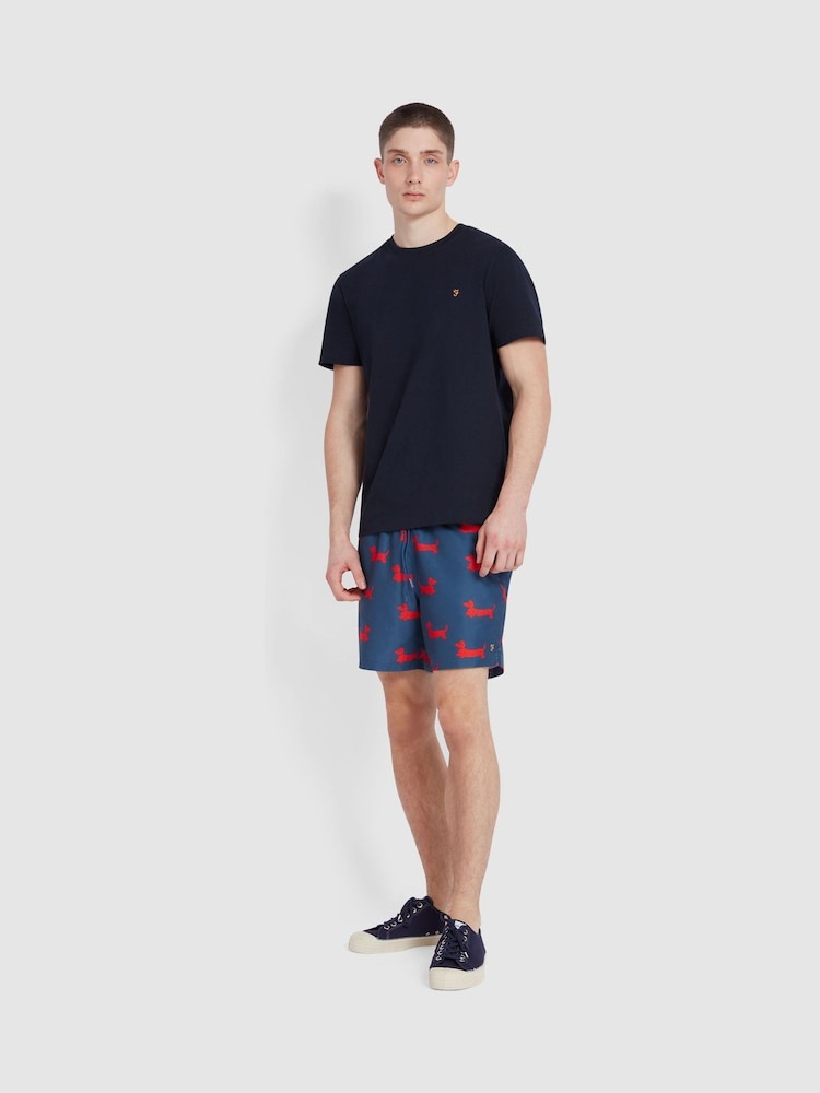 Farah Blue Colbert Dog Print Swim Shorts in Cold Metal - صورة 2 من 5