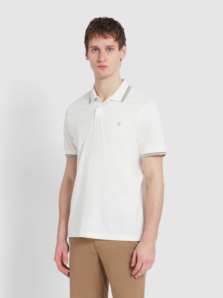 Farah Natural 100% Cotton Alvin Tipped Collar Long Sleeve Polo Shirt - Image 1 of 5