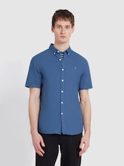 Farah Blue Brewer Short Sleeve 100% Cotton Shirt in Cold Metal - Image 1 of 5