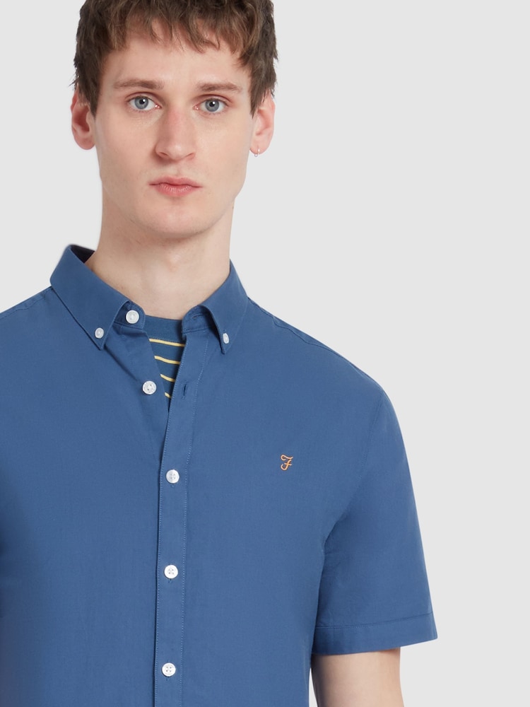Farah Blue Brewer Short Sleeve 100% Cotton Shirt in Cold Metal - Image 4 of 5