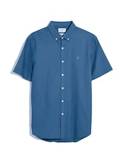 Farah Blue Brewer Short Sleeve 100% Cotton Shirt in Cold Metal - Image 5 of 5