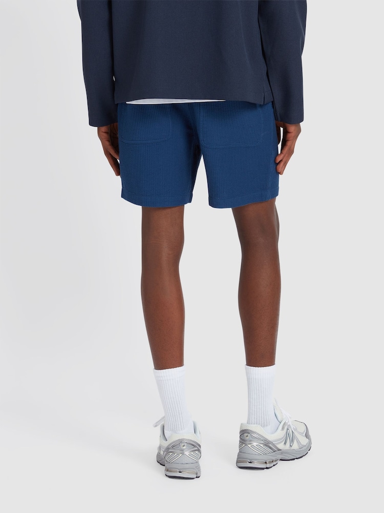Farah Blue 100% Cotton Redwald Waffle Shorts in Cold Metal - Image 3 of 5