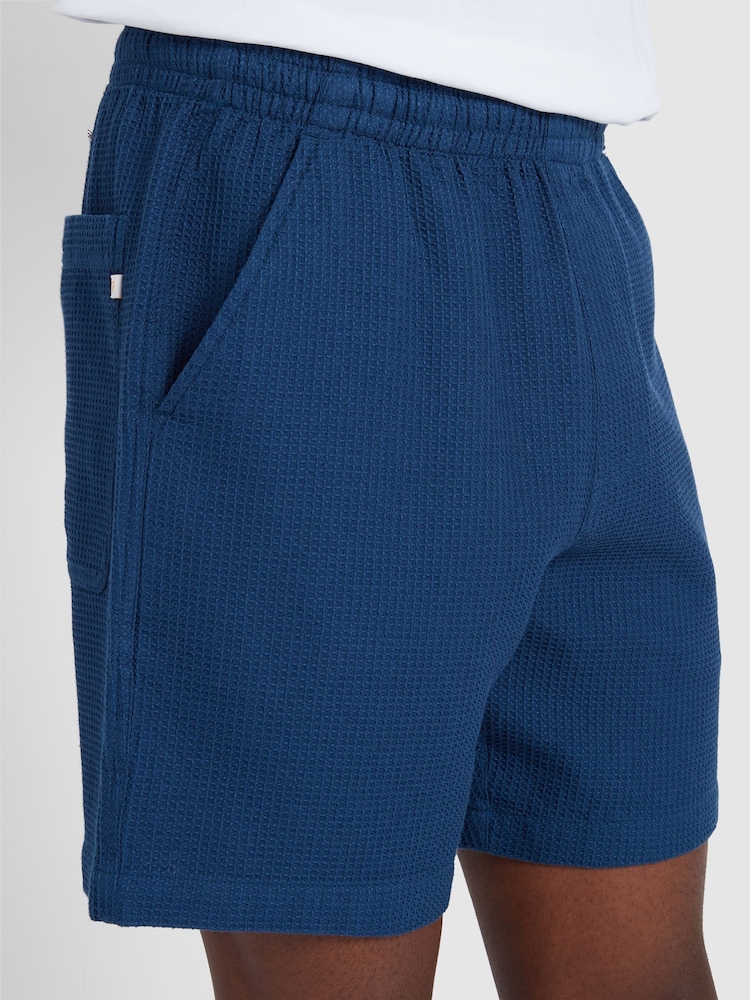 Farah Blue 100% Cotton Redwald Waffle Shorts in Cold Metal - Image 4 of 5