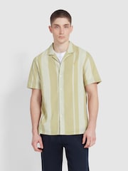 Farah Alston Striped Short Sleeve 100% Cotton Brown Shirt - Image 1 of 5