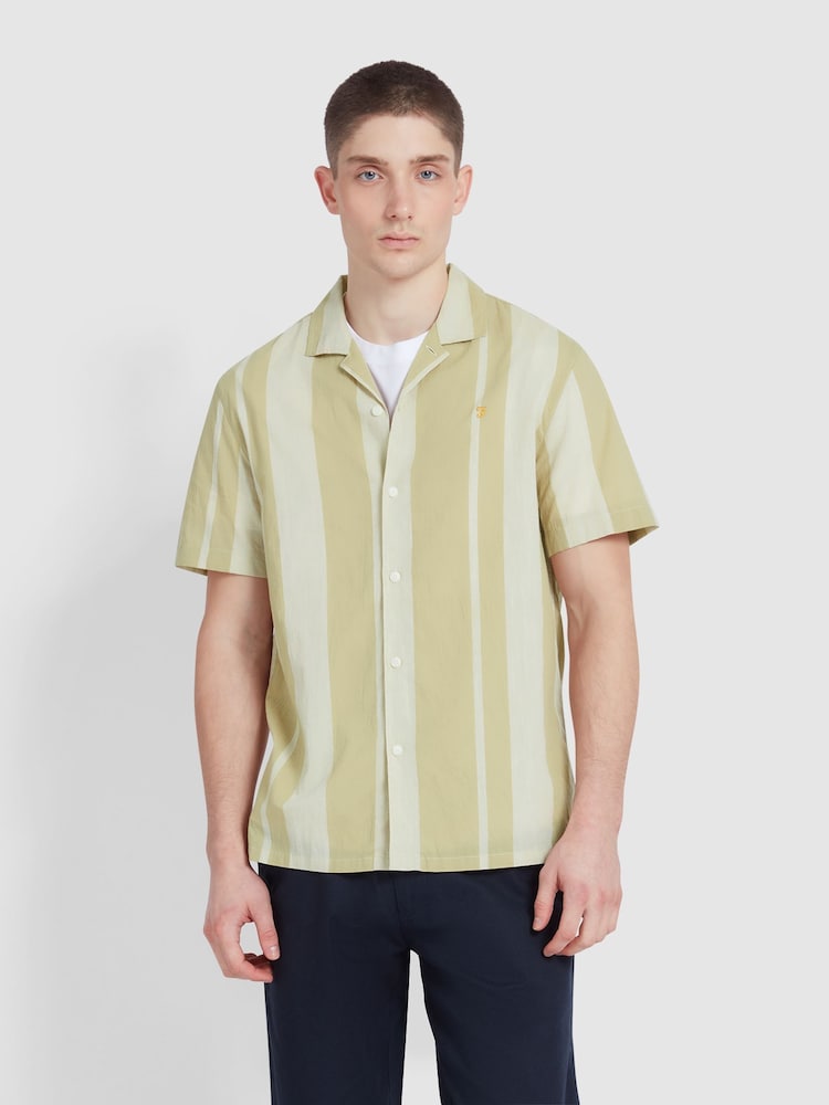 Farah Alston Striped Short Sleeve 100% Cotton Brown Shirt - Image 1 of 5