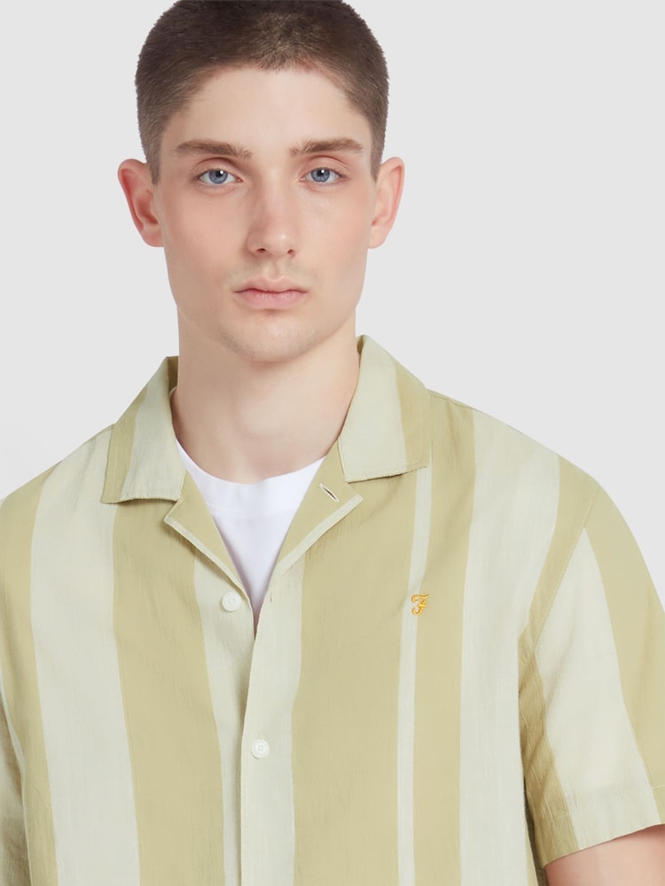 Farah Alston Striped Short Sleeve 100% Cotton Brown Shirt - Image 4 of 5