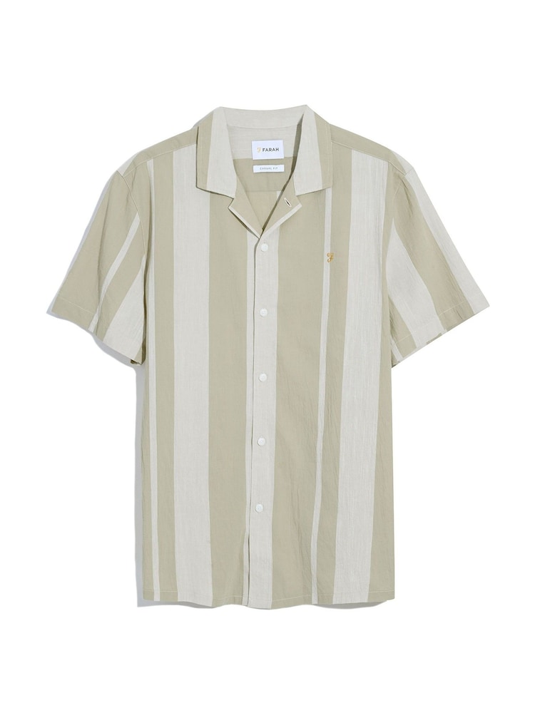 Farah Alston Striped Short Sleeve 100% Cotton Brown Shirt - Image 5 of 5