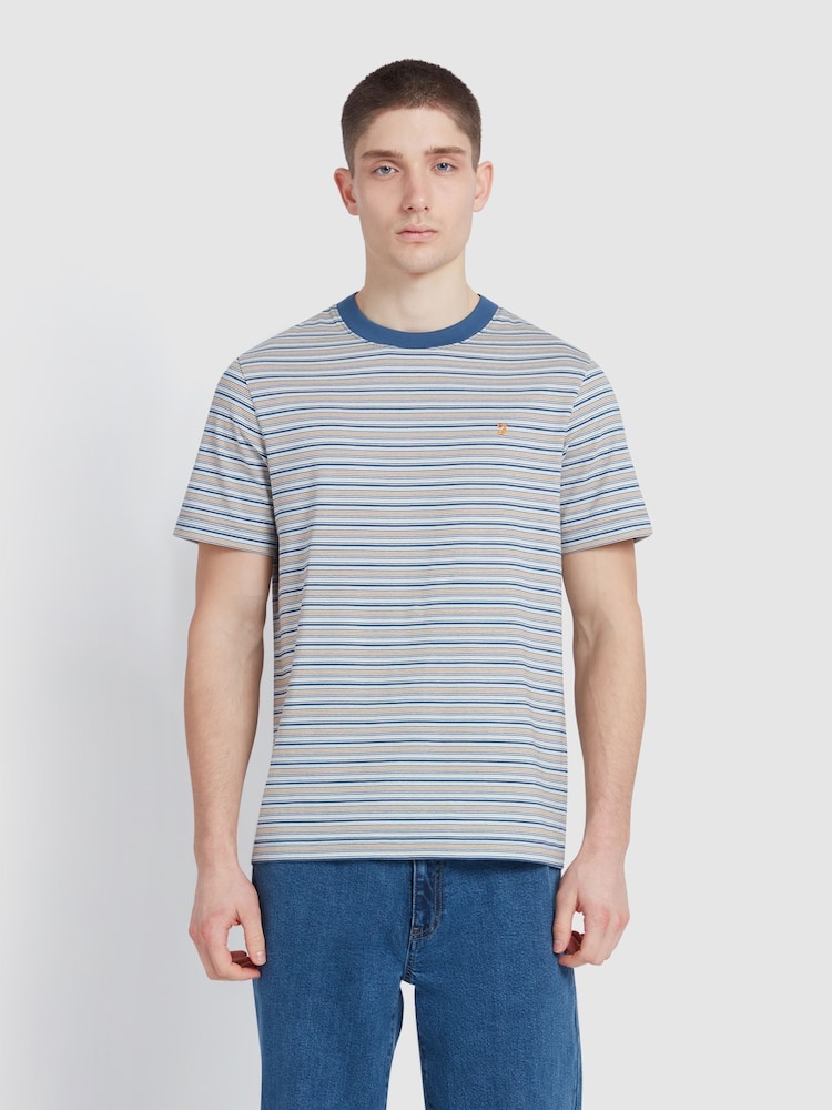 Farah Blue 100% Cotton Danny Striped Short Sleeve T-Shirt - Image 1 of 5