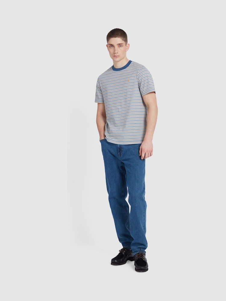 Farah Blue 100% Cotton Danny Striped Short Sleeve T-Shirt - Image 2 of 5