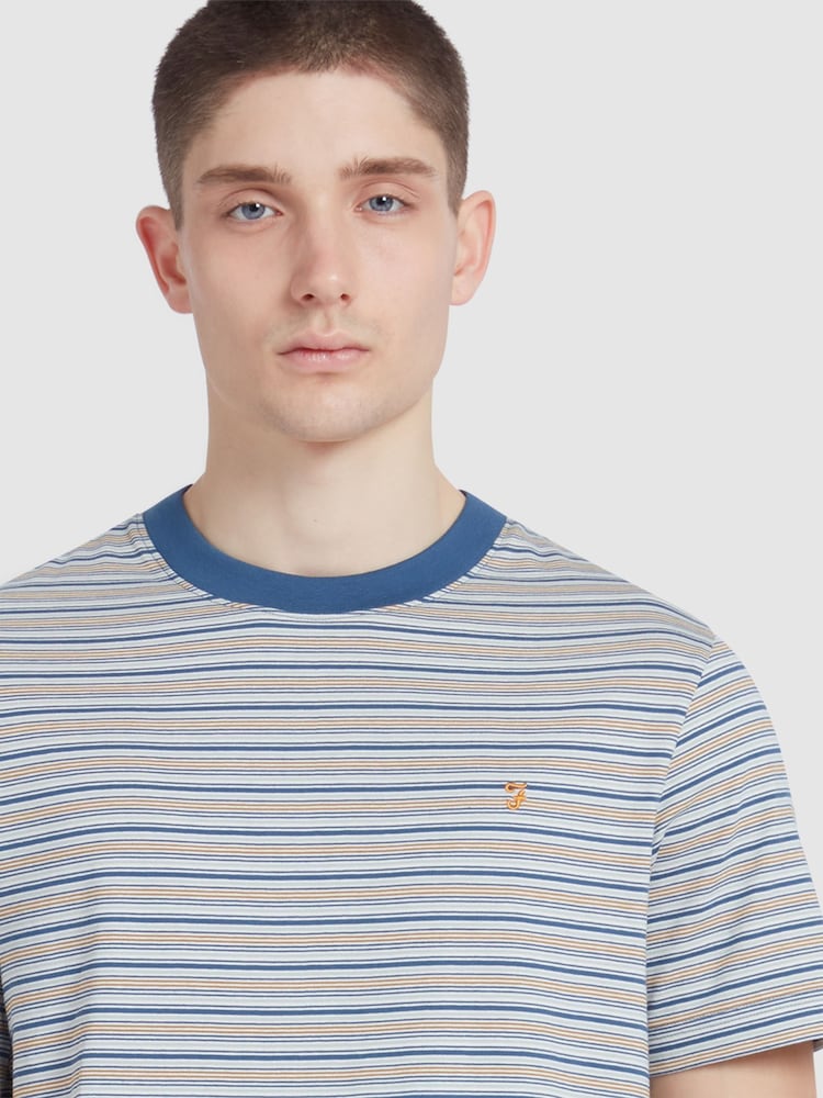 Farah Blue 100% Cotton Danny Striped Short Sleeve T-Shirt - Image 4 of 5