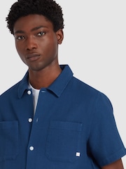 Farah Blue 100% Cotton Judson Short Sleeve Shirt - Image 4 of 5