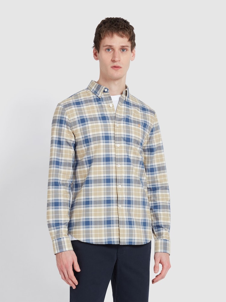 Farah Brewer Check Long Sleeve Brown 100% Cotton Shirt in Hazelnut - Image 1 of 5