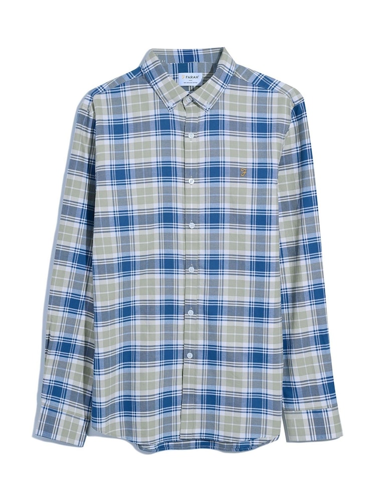 Farah Brewer Check Long Sleeve Brown 100% Cotton Shirt in Hazelnut - Image 5 of 5