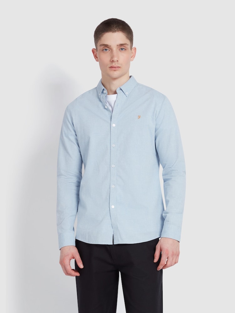 Farah Steen Long Sleeve 100% Cotton Shirt in Hazelnut Marl - Image 1 of 5