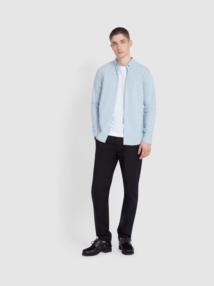 Farah Steen Long Sleeve 100% Cotton Shirt in Hazelnut Marl - Image 2 of 5