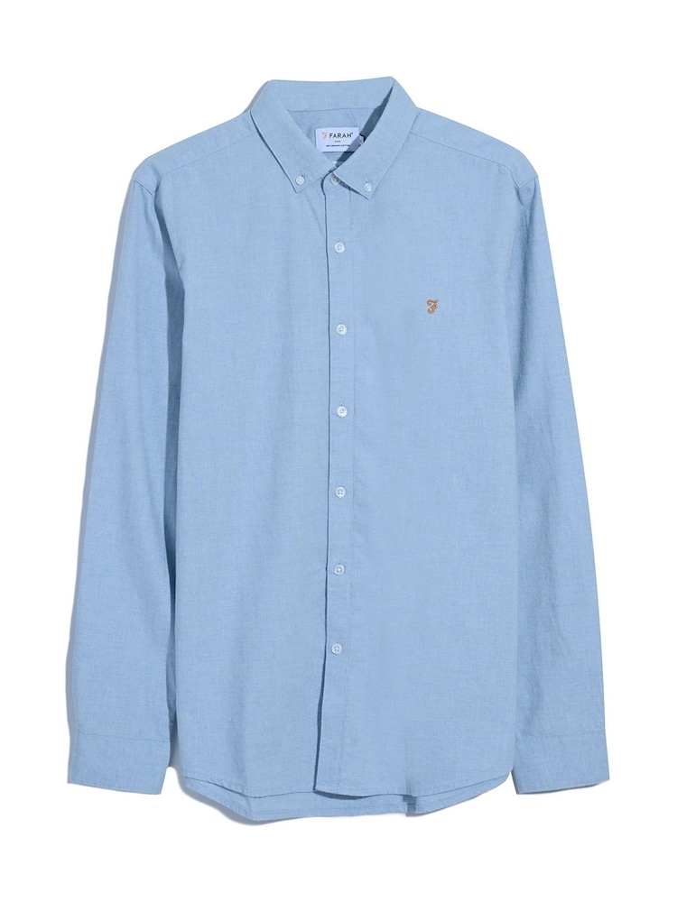 Farah Steen Long Sleeve 100% Cotton Shirt in Hazelnut Marl - Image 5 of 5
