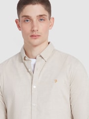 Farah Steen Long Sleeve 100% Cotton Shirt in Hazelnut Marl - Image 4 of 5