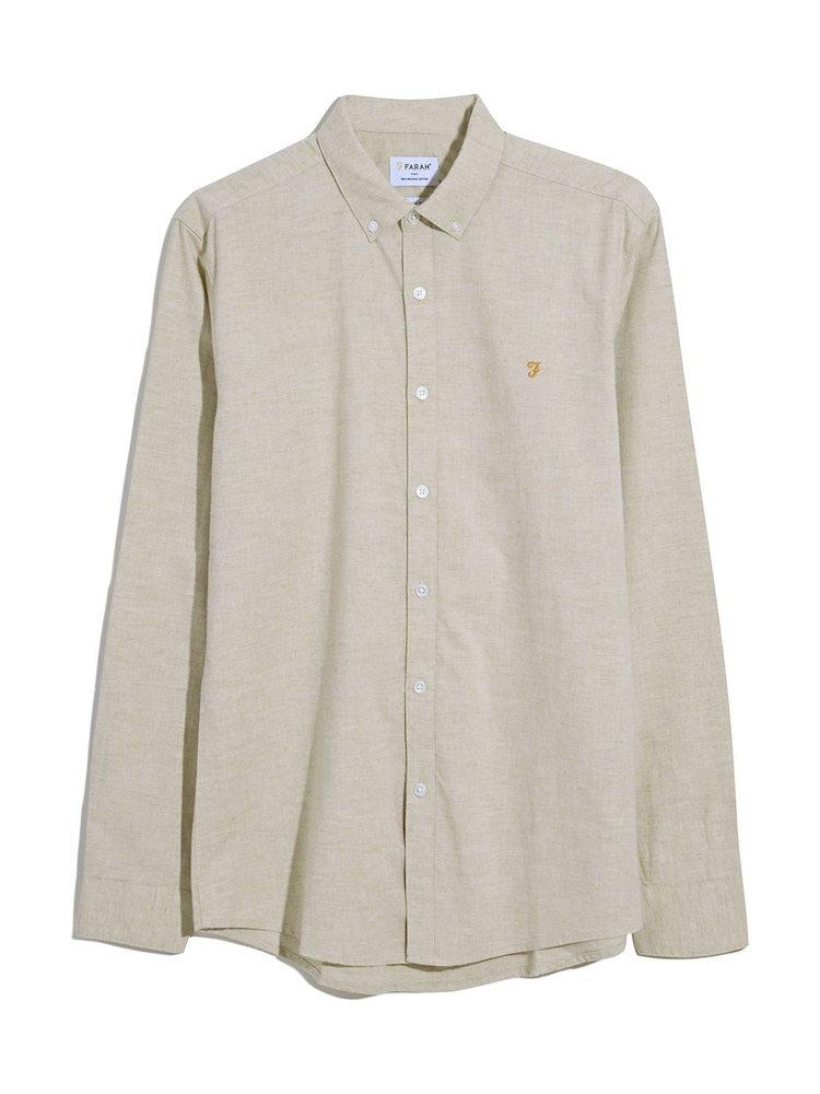 Farah Steen Long Sleeve 100% Cotton Shirt in Hazelnut Marl - Image 5 of 5