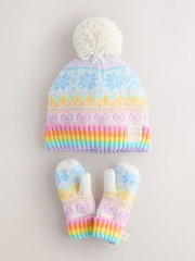 Little Bird by Jools Oliver Pastel Rainbow Fairisle Hat With Mittens Or Gloves Set - Image 1 of 5