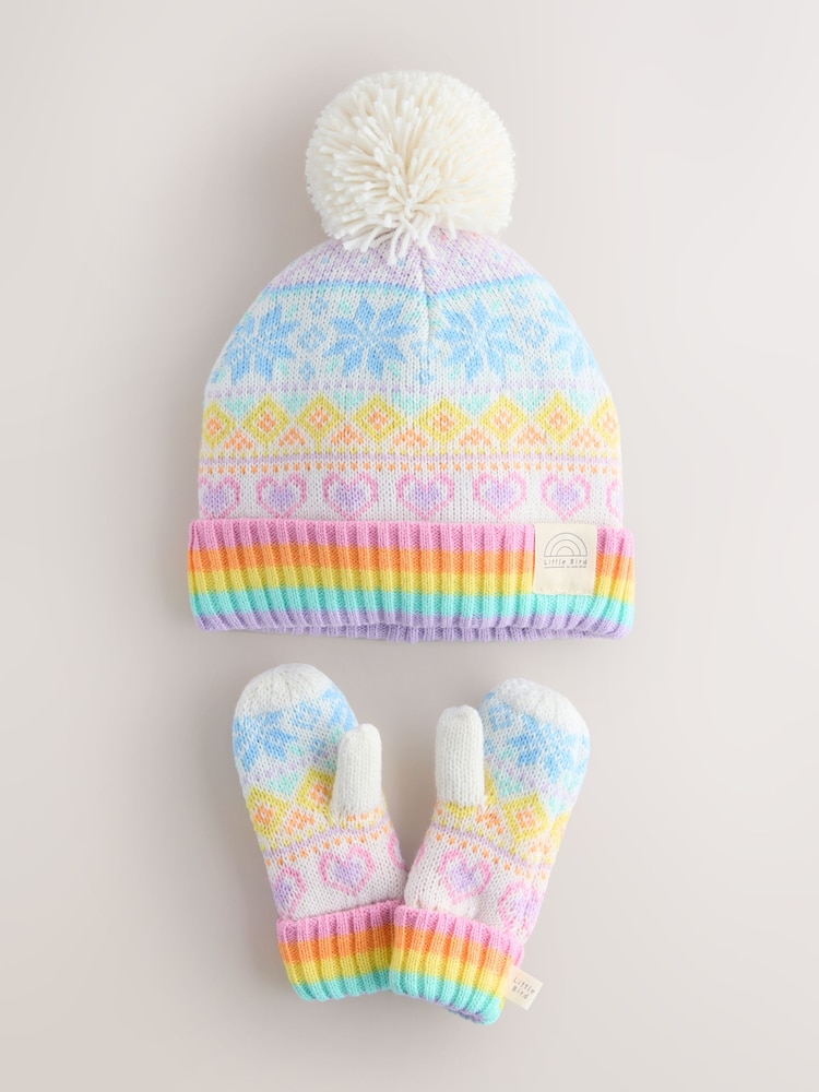 Little Bird by Jools Oliver Pastel Rainbow Fairisle Hat With Mittens Or Gloves Set - Image 1 of 5