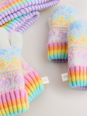 Little Bird by Jools Oliver Pastel Rainbow Fairisle Hat With Mittens Or Gloves Set - Image 5 of 5