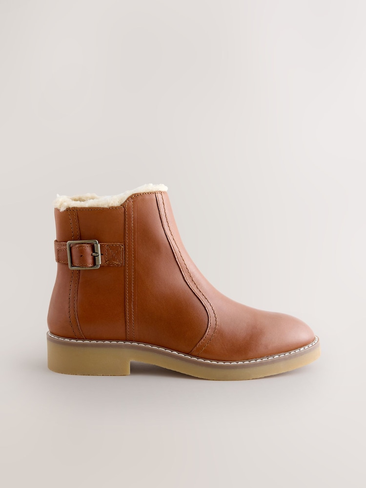rumenorjava; poltna rjava Usnje - Forever Comfort® Faux Fur Lined Buckle Trim Ankle Boots - Slika 1 iz 11