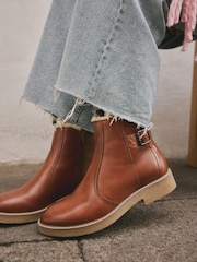 rumenorjava; poltna rjava Usnje - Forever Comfort® Faux Fur Lined Buckle Trim Ankle Boots - Slika 6 iz 11